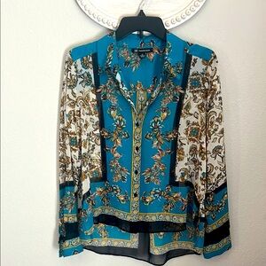 Floral Blue and Black Women's Top